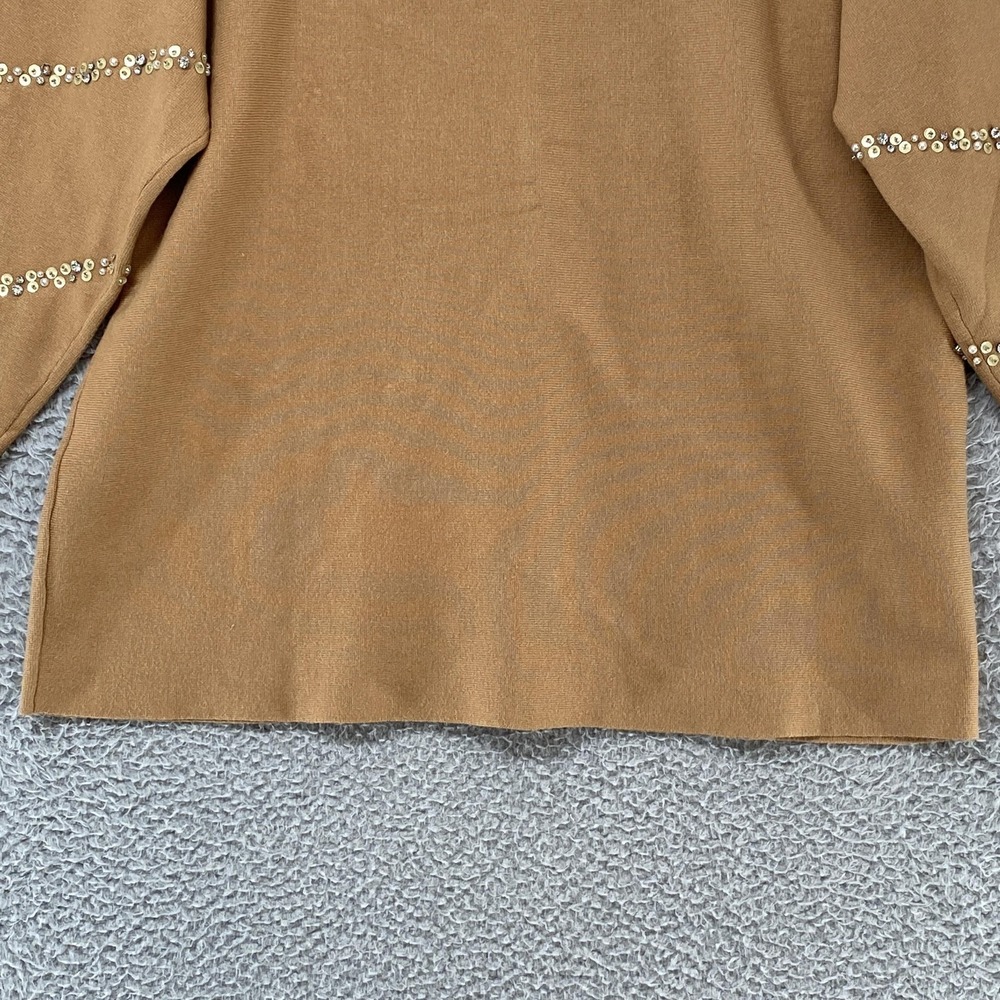 Chicos Sweater Womens 3 / XL Brown Diagonal Beaded‎ Neutral Knit Pullover Sequin - Picture 11 of 15